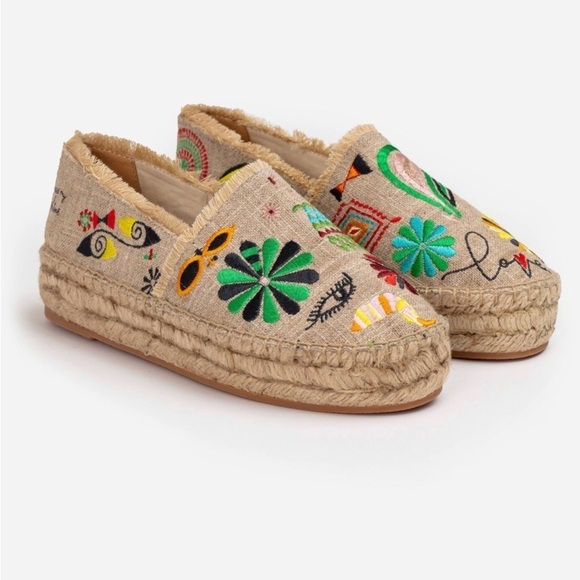 Johnny Was Parker Espadrille Embroidered Beige Slip On Flats Size 6 - Picture 1 of 10